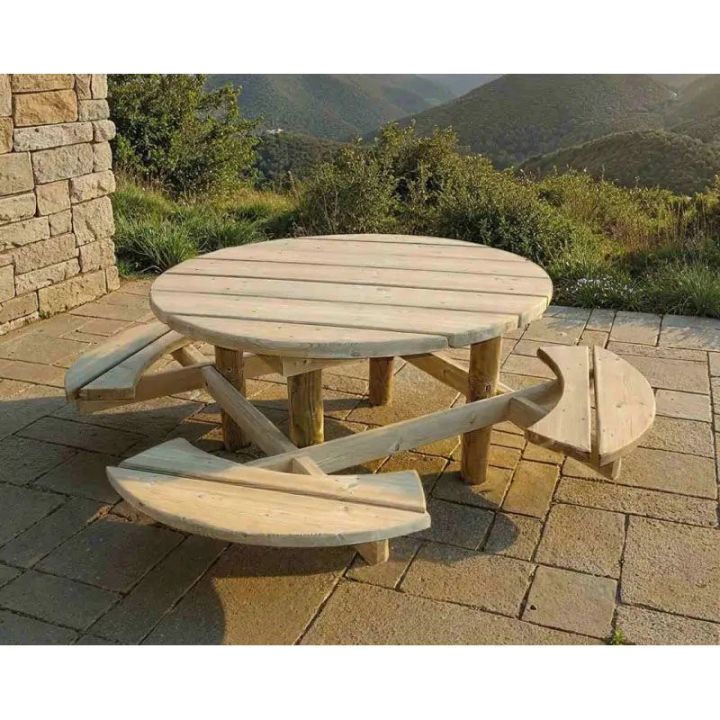 Table de pique-nique ronde Dublin | Mobilier extérieur bois - Sol Direct