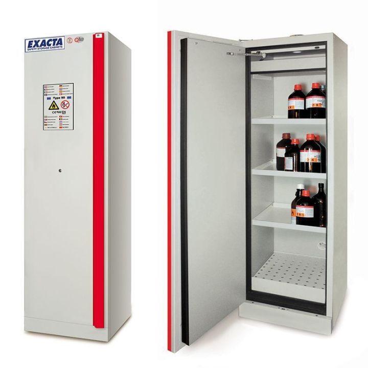 armoire anti-feu grise fermée et ouverte