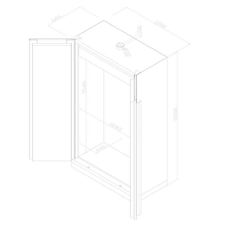 schéma armoire 2 portes anti-feu ouverte
