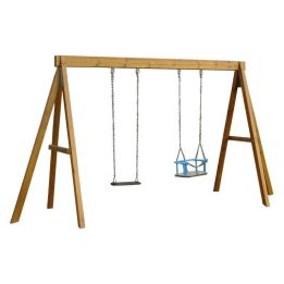 Balançoire 1 siège + nacelle bois et acier | Aire de jeux évolutive - Sol Direct