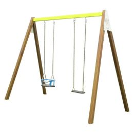 Balançoire 1 siège + nacelle bois et acier | Aire de jeux évolutive - Sol Direct