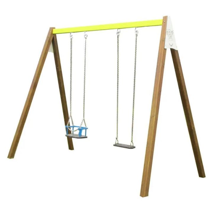 Balançoire 1 siège + nacelle bois et acier | Aire de jeux évolutive - Sol Direct