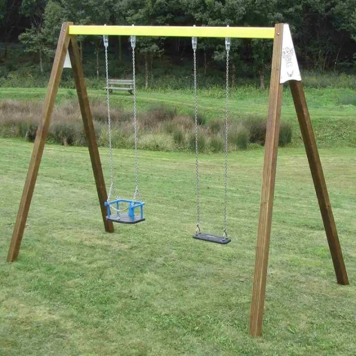 Balançoire 1 siège + nacelle bois et acier | Aire de jeux évolutive - Sol Direct