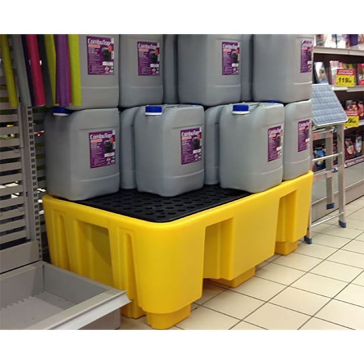 Palette de rétention plastique pour 2 fûts | Bac de rétention plastique