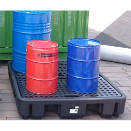 Palette de rétention basse en PE pour 4 fûts | Bac de rétention plastique