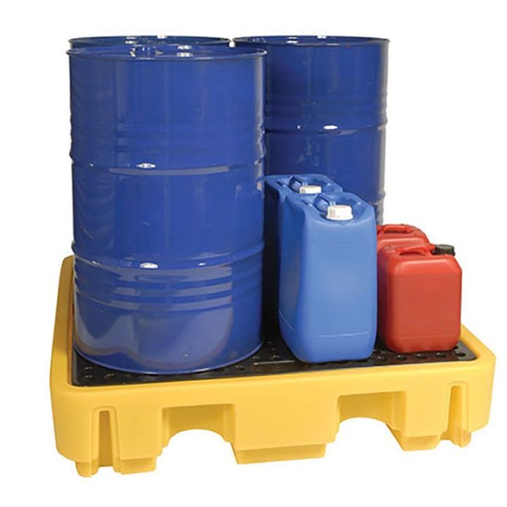 Palette de rétention basse en PE pour 4 fûts | Bac de rétention plastique