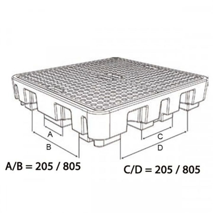 Palette de rétention plastique pour 4 fûts | Bac de rétention plastique