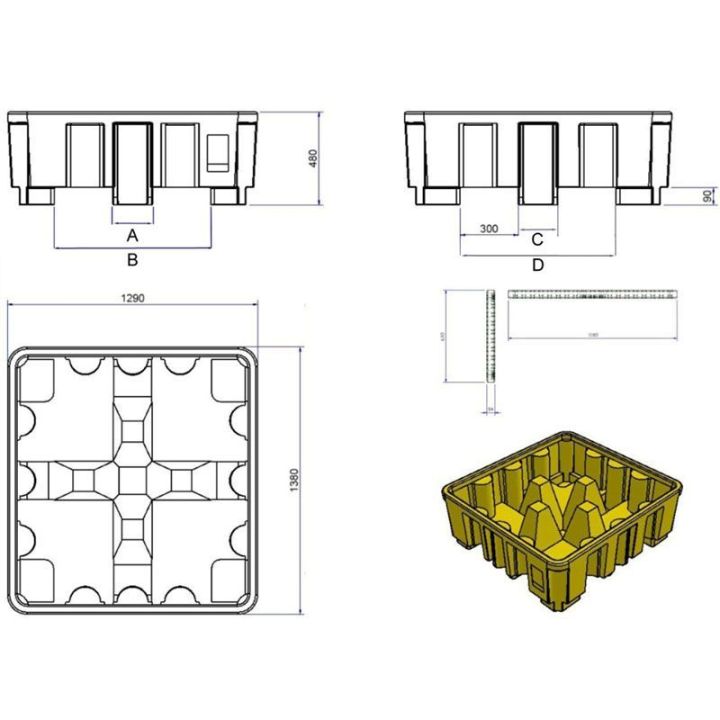 Palette de rétention plastique pour 4 fûts | Bac de rétention plastique