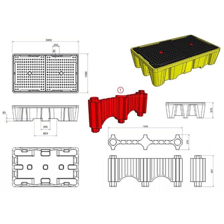 Palette de rétention plastique pour 2 IBC | Bac de rétention plastique