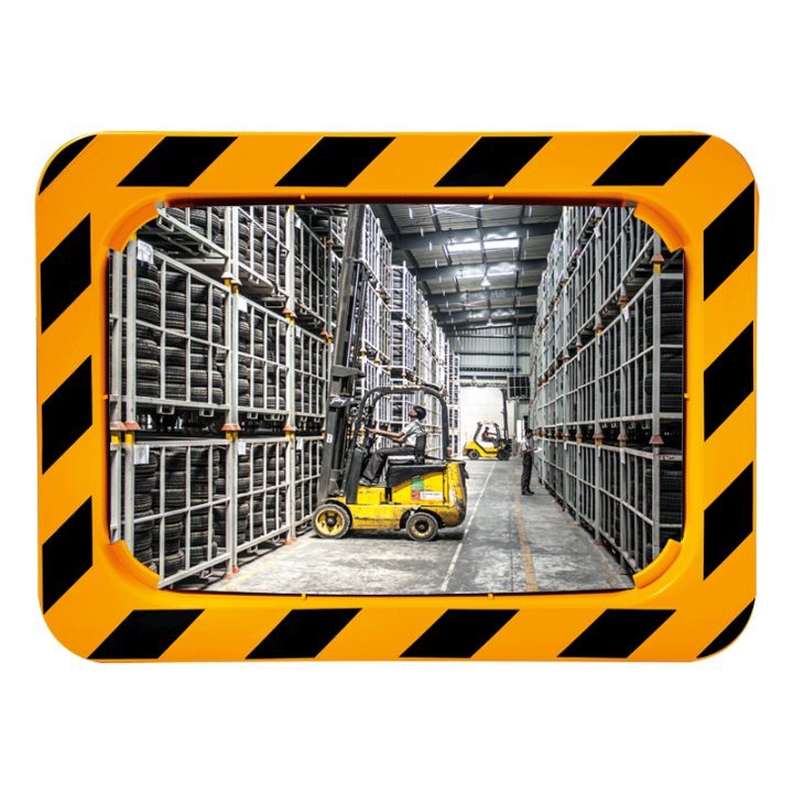 Miroir industrie et logistique en Polymir - Cadre Jaune et Noir