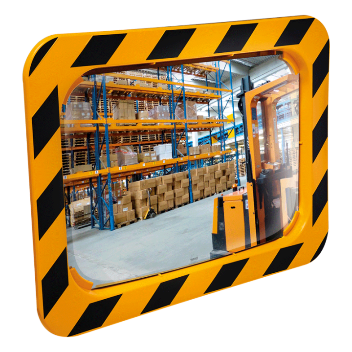 Miroir industrie et logistique en P.A.S. - Cadre Jaune et Noir