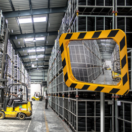 Miroir industrie et logistique en P.A.S. - Cadre Jaune et Noir