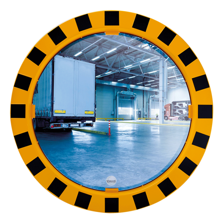 Miroir industrie et logistique en P.A.S. - Cadre Jaune et Noir