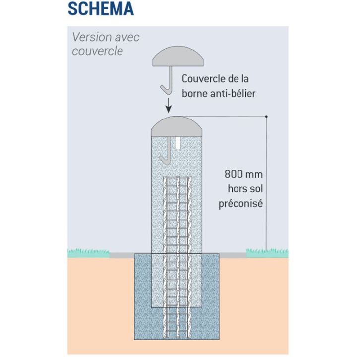 Borne anti-bélier en acier 4 mm à sceller. Borne de protection des piétons.