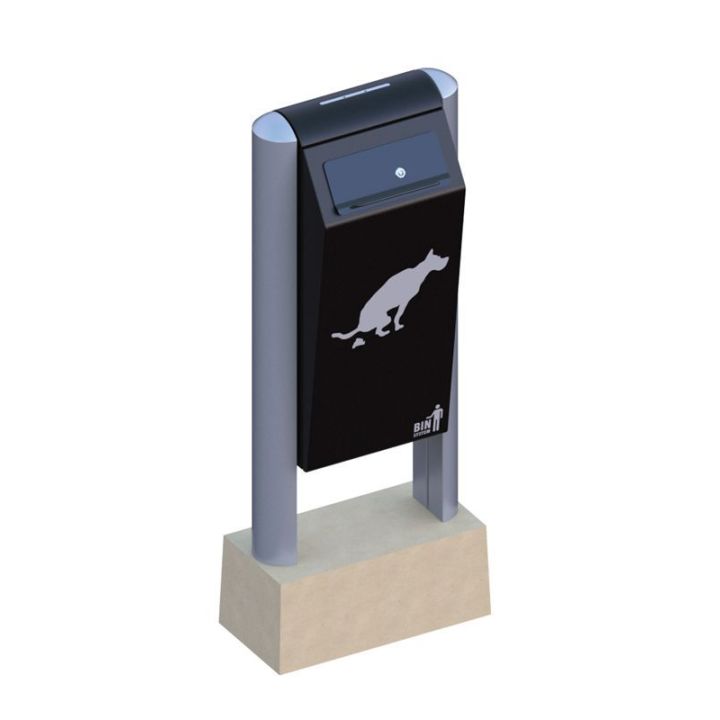 Poubelle distributeur de sachets plastiques pour déjections canines.