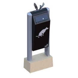Poubelle distributeur de sachets plastiques pour déjections canines.