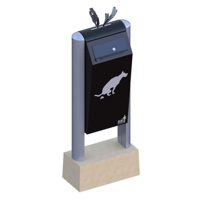 Poubelle distributeur de sachets plastiques pour déjections canines.