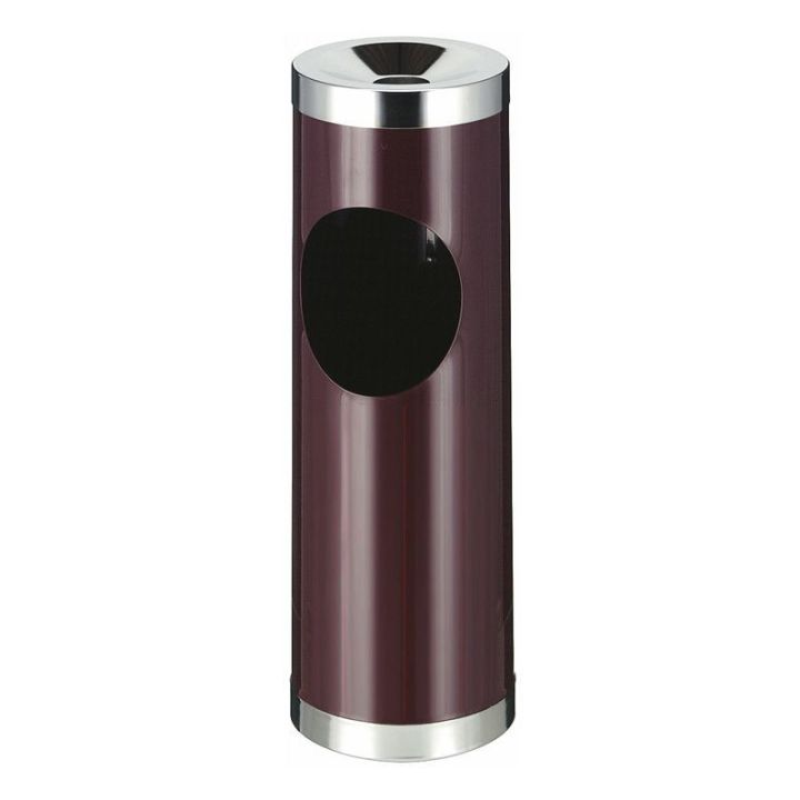 Poubelle cendrier ronde robuste bordeaux.