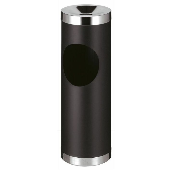 Poubelle cendrier ronde robuste noir.