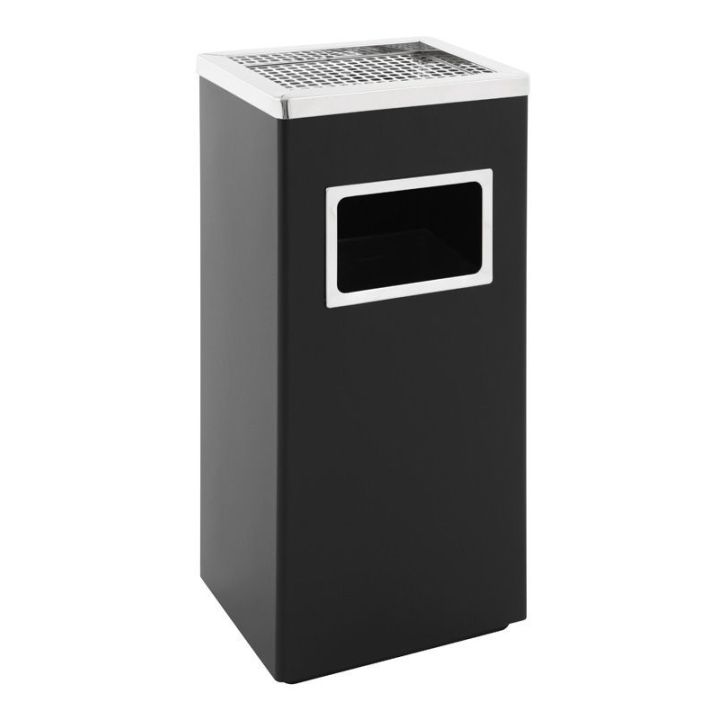 Poubelle cendrier 14 L noir inox.