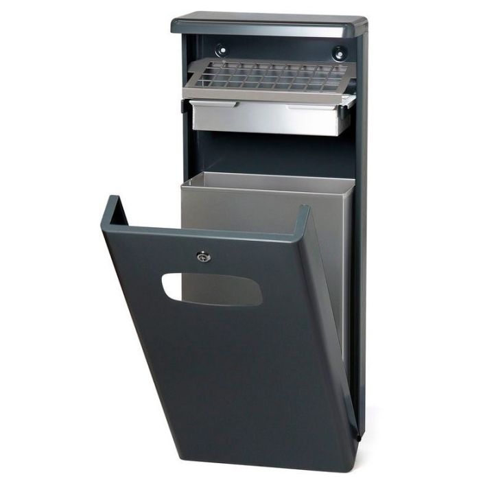 Poubelle avec auvent et cendrier anthracite 32 L.