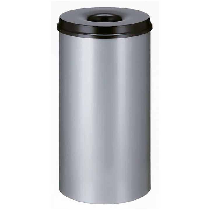 Poubelle anti-feu 50 L gris alu noir.
