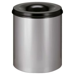 Poubelle anti-feu 80 L gris alu noir.