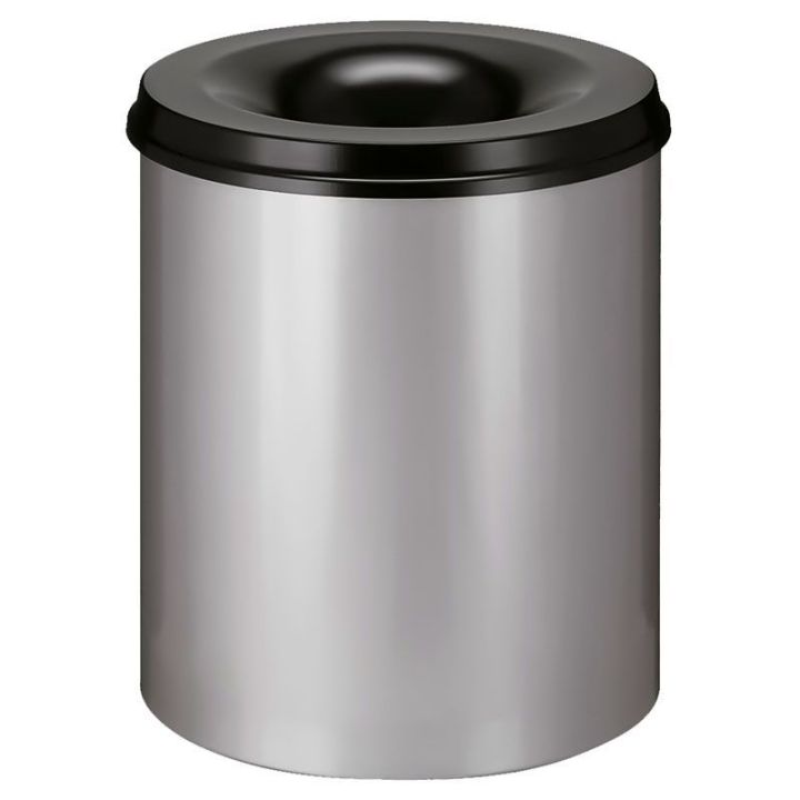 Poubelle anti-feu 80 L gris alu noir.