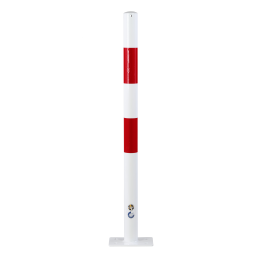 Poteau de protection rond acier sur platine rouge-blanc