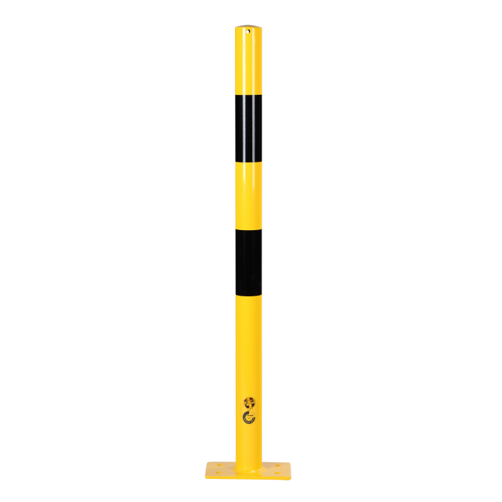 Poteau de protection rond acier sur platine jaune-noir