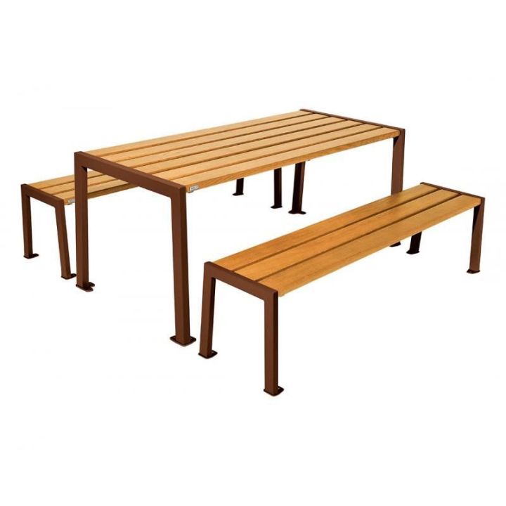 Table de pique-nique Silaos® aspect corten chêne clair