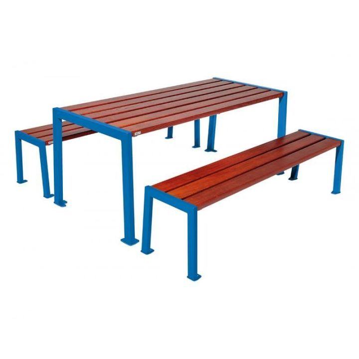 Table de pique-nique Silaos® bleu RAL 5010 acajou