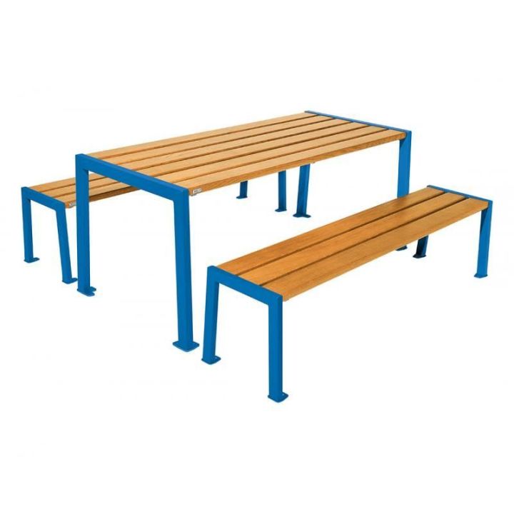 Table de pique-nique Silaos® bleu RAL 5010 chêne clair