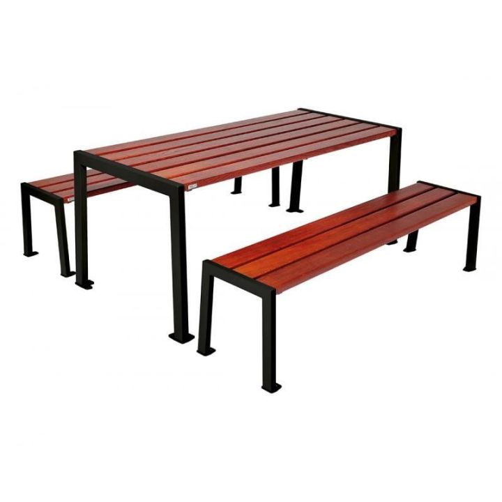 Table de pique-nique Silaos® noir RAL 9005 acajou