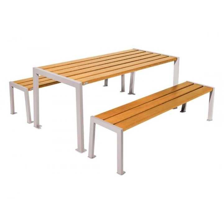 Table de pique-nique Silaos® gris RAL 7044 chêne clair
