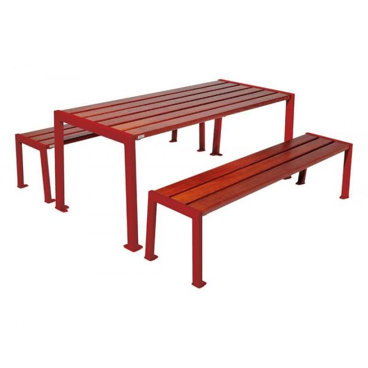 Table de pique-nique Silaos® rouge RAL 3004 acajou