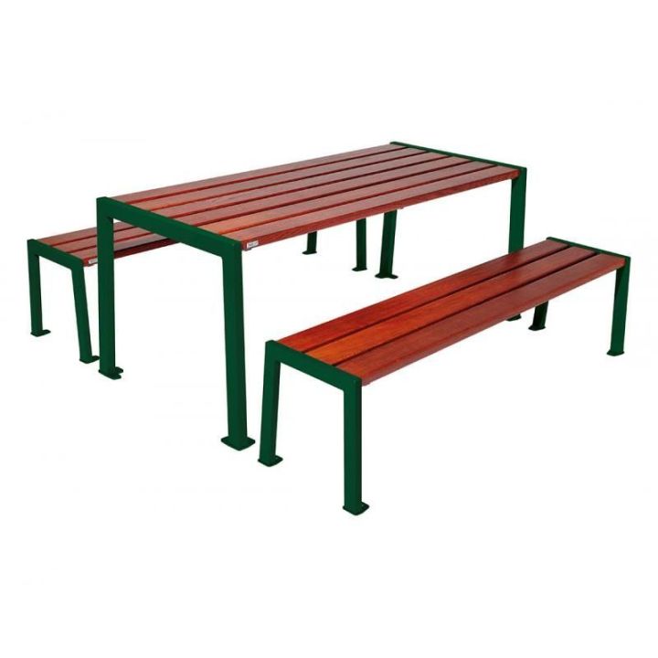 Table de pique-nique Silaos® vert RAL 6005 acajou
