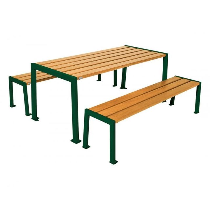 Table de pique-nique Silaos® vert RAL 6005 chêne clair