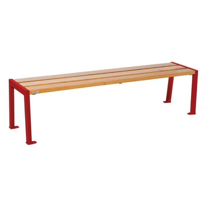 Banquette Silaos® rouge RAL 3004, finition chêne clair, 1800 mm