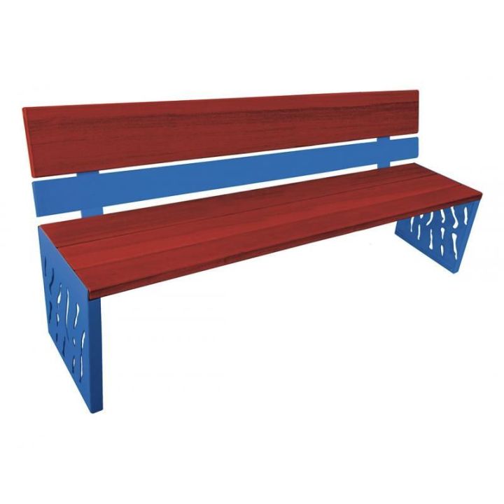 Banc Venise acajou dossier acier et abois, bleu RAL 5010