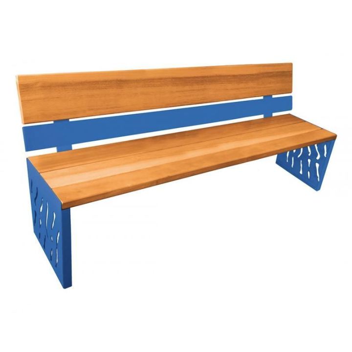 Banc Venise chêne clair dossier acier et abois, bleu RAL 5010