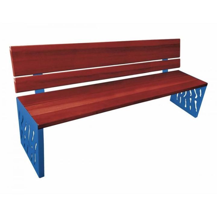 Banc Venise acajou dossier tout bois, bleu RAL 5010