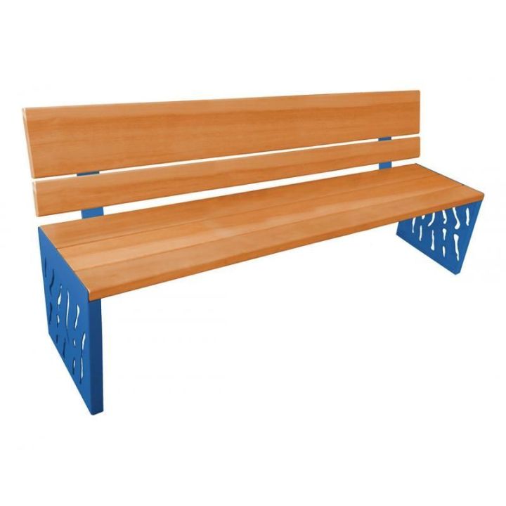 Banc Venise chêne clair dossier tout bois, bleu RAL 5010