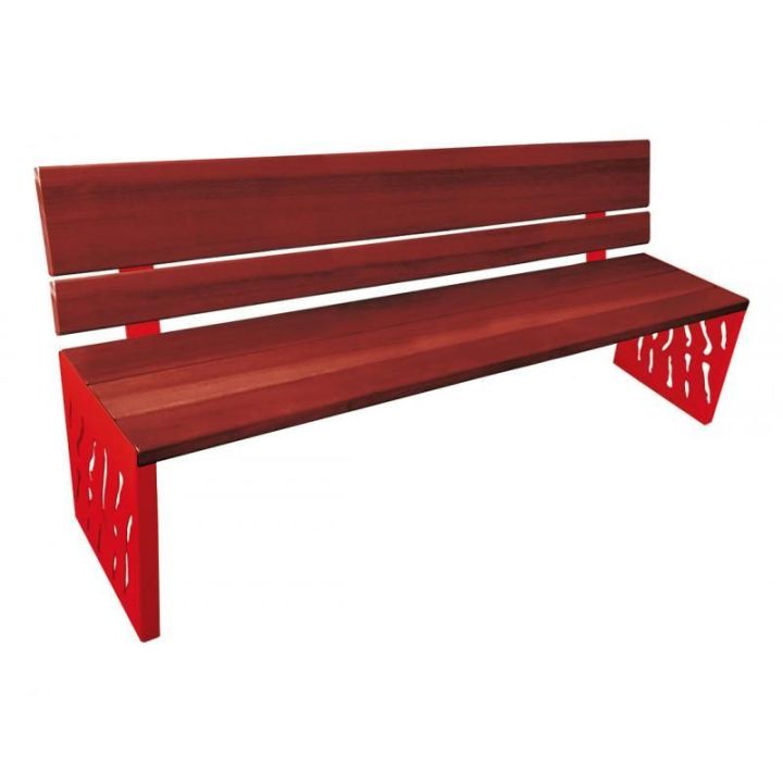 Banc Venise acajou dossier tout bois, rouge RAL 3020