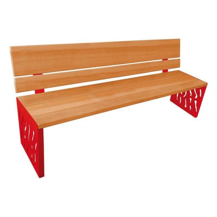 Banc Venise chêne clair dossier tout bois, rouge RAL 3020