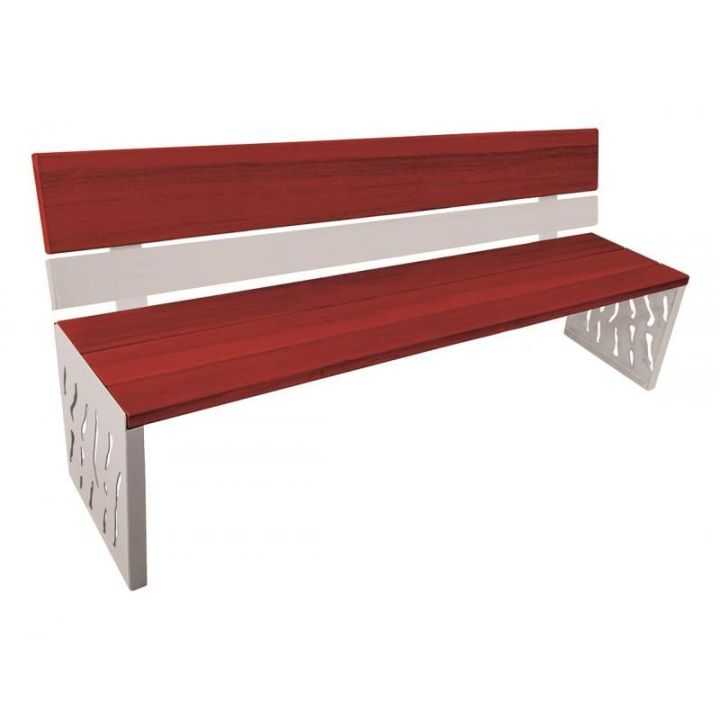 Banc Venise acajou dossier acier et bois, gris RAL 7044