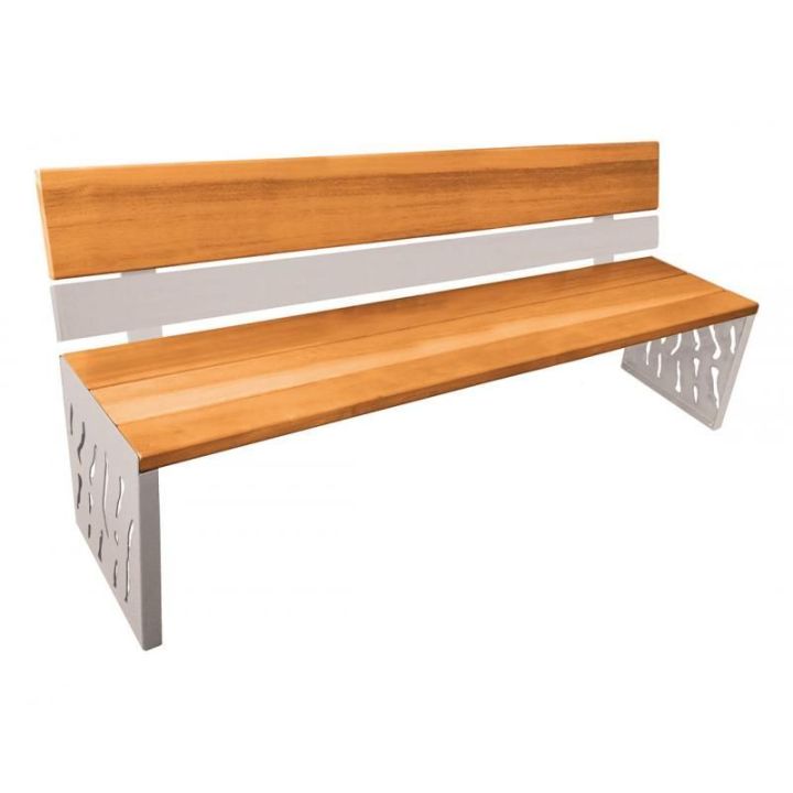 Banc Venise chêne clair dossier acier et bois, gris RAL 7044