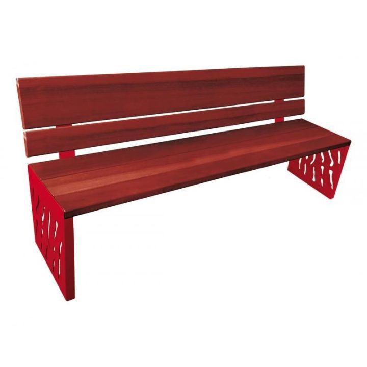 Banc Venise acajou dossier tout bois, rouge RAL 3004