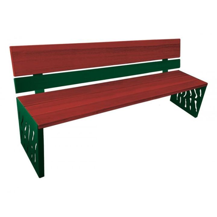 Banc Venise acajou dossier acier et bois, vert RAL 6005