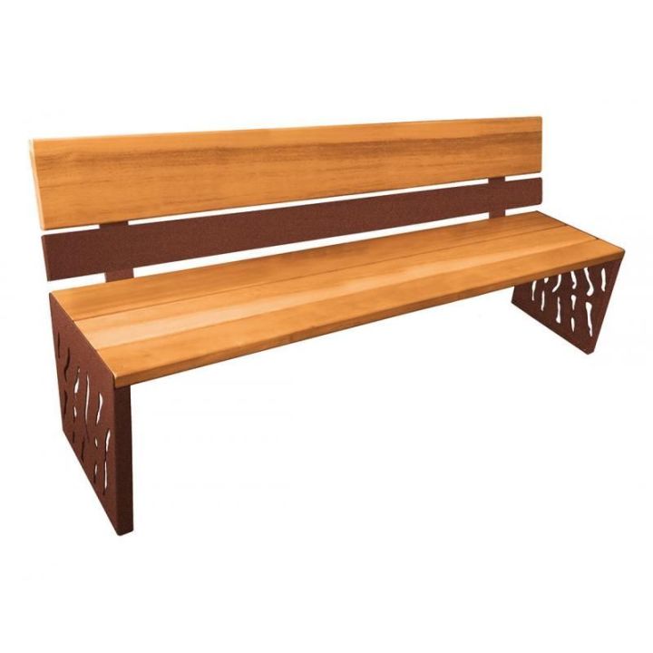 Banc Venise chêne clair dossier acier et bois, Aspect Corten